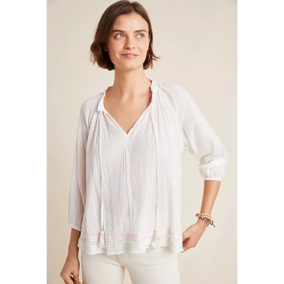 NWT Anthropologie Velvet by Graham & Spencer White Lena Peasant Blouse Tunic - Picture 13 of 16